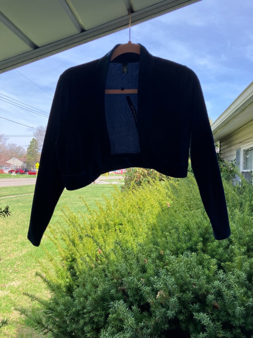 Velvet Bolero Shrug Cardigan in Deep Blue